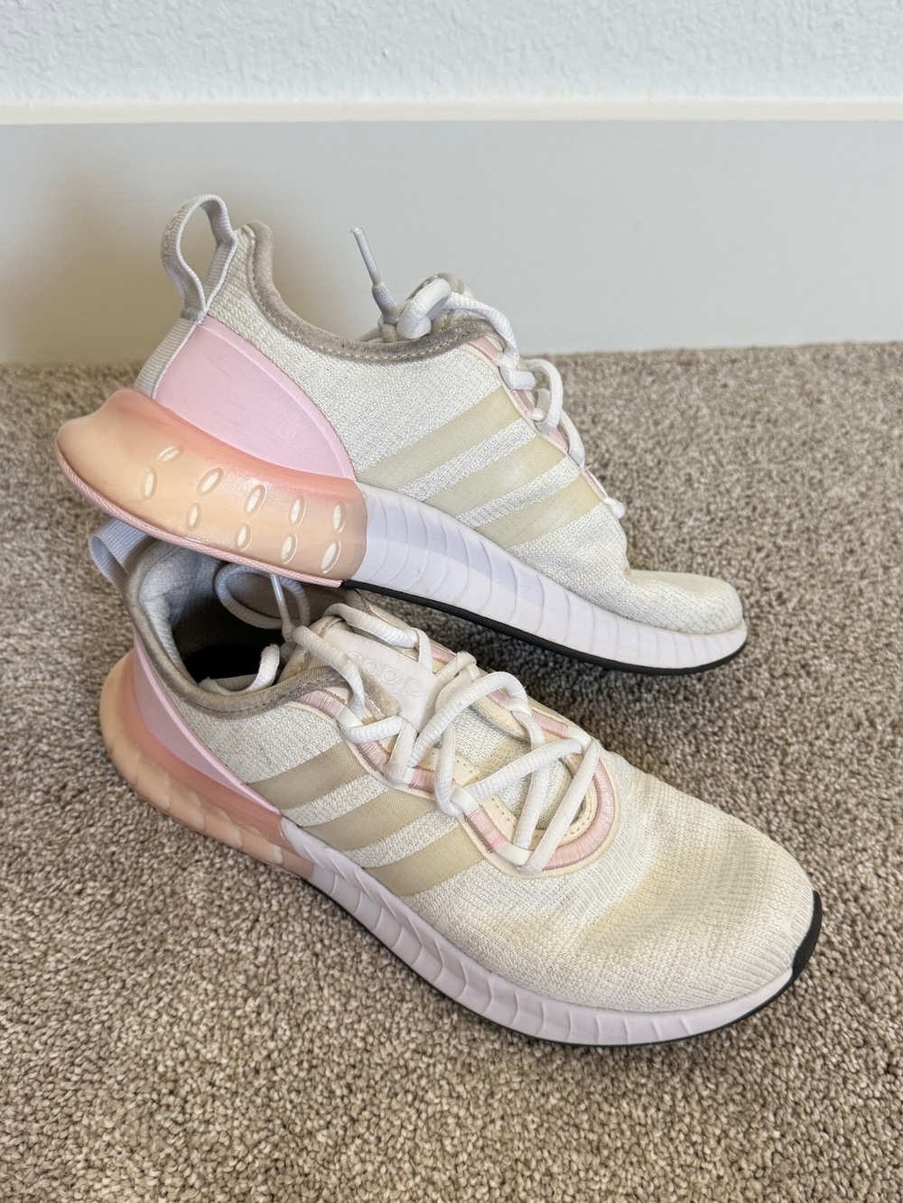 adidas Women’s Cream & Pink Knit Athletic Sneakers